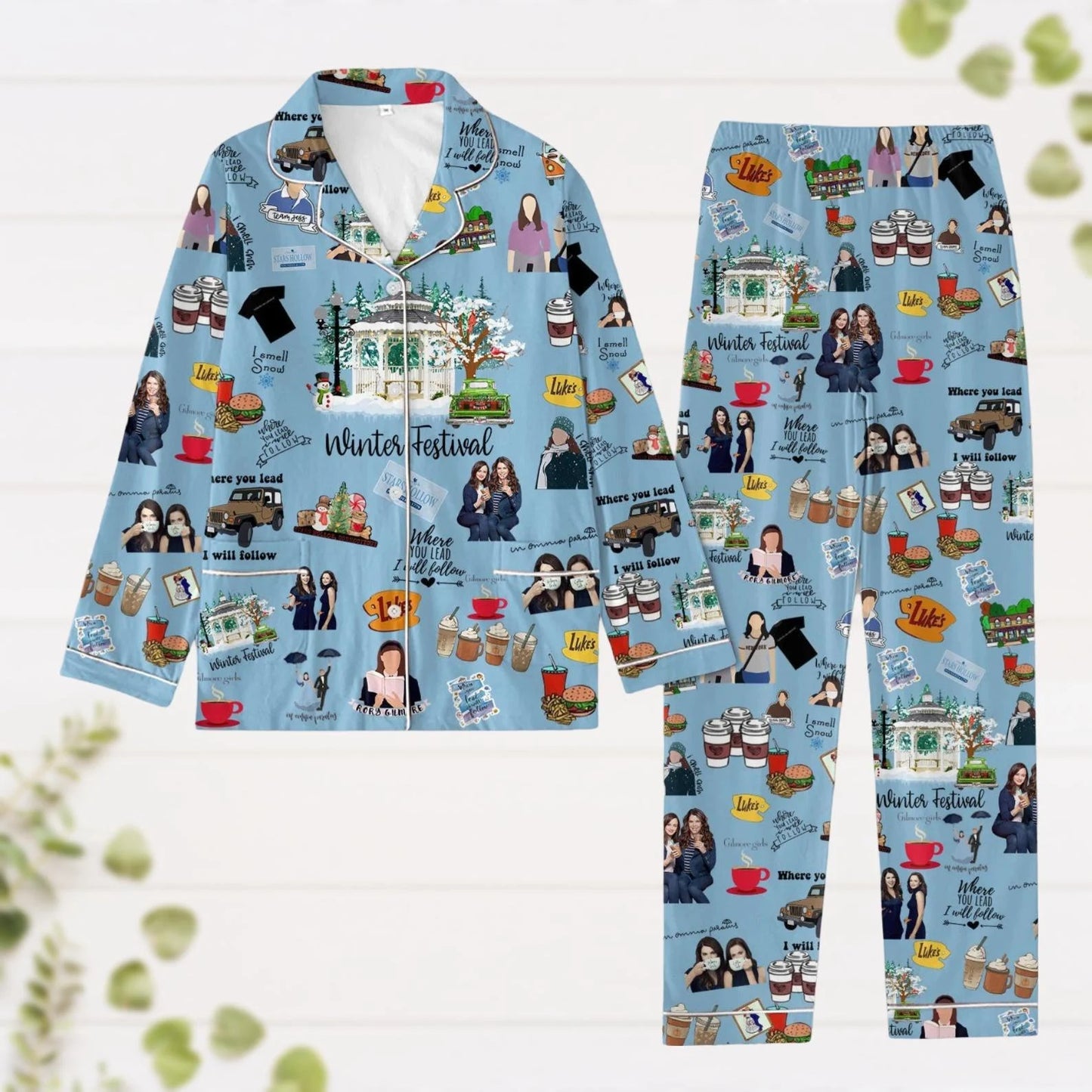 Stars Hollow Inspired Pajama Set – Vintage Retro Holiday PJs, Cozy Diner Sleepwear Outfit, Valentine’s Gift for Her