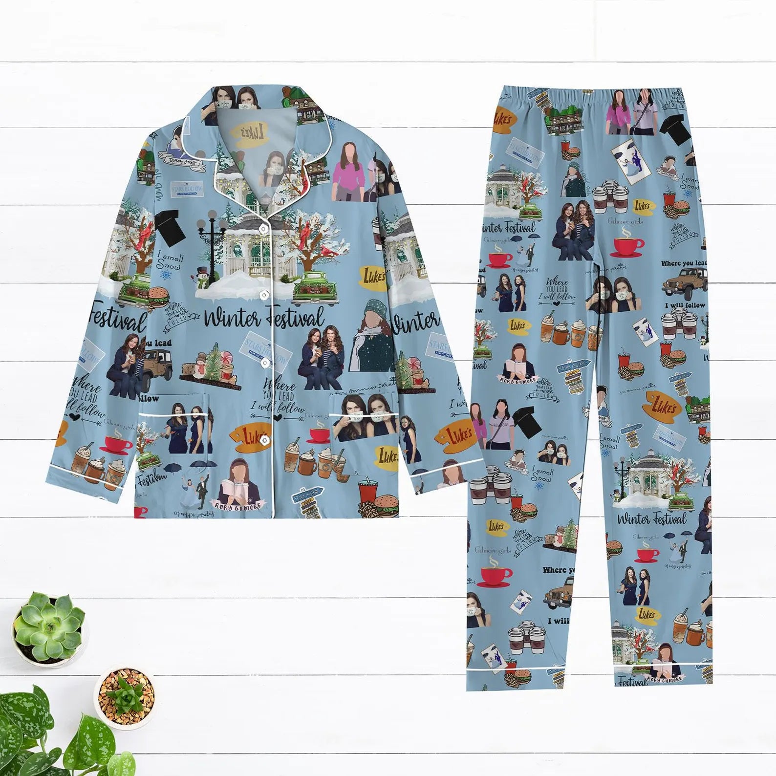 Stars Hollow Inspired Pajama Set – Vintage Retro Holiday PJs, Cozy Diner Sleepwear Outfit, Valentine’s Gift for Her