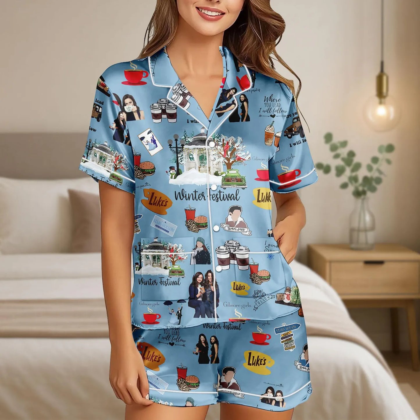Stars Hollow Inspired Pajama Set – Vintage Retro Holiday PJs, Cozy Diner Sleepwear Outfit, Valentine’s Gift for Her