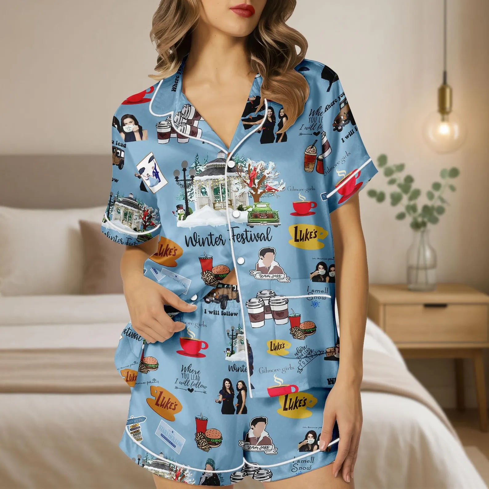 Stars Hollow Inspired Pajama Set – Vintage Retro Holiday PJs, Cozy Diner Sleepwear Outfit, Valentine’s Gift for Her