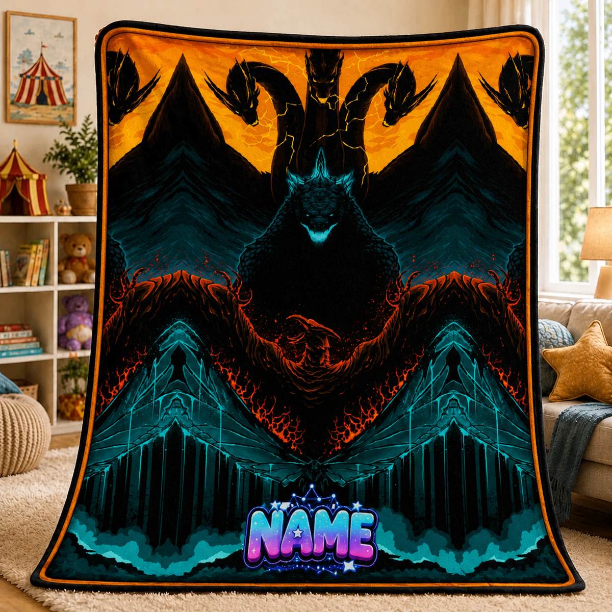 Custom Giant Three-Headed Beast Cinematic Blanket