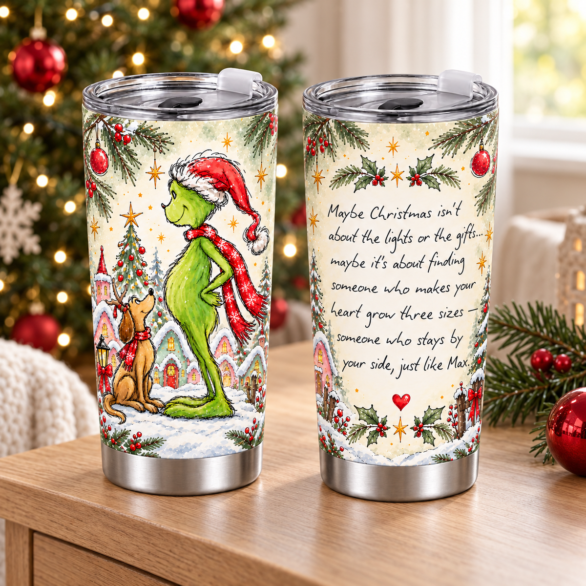 Heartwarming Christmas Tumbler – 20oz Stainless Steel Cup with Handwritten Quote, Watercolor Holiday Gift