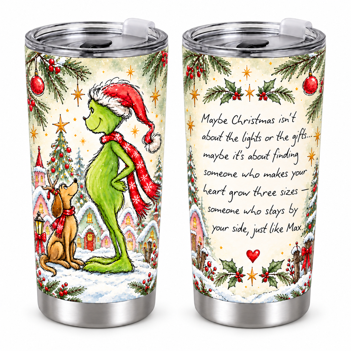 Heartwarming Christmas Tumbler – 20oz Stainless Steel Cup with Handwritten Quote, Watercolor Holiday Gift