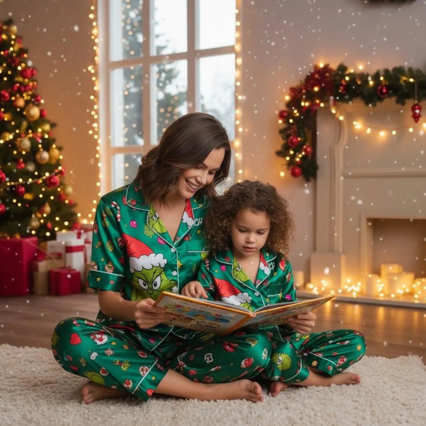 Green Demon Satin Pajama Set – Funny Matching Family Christmas Sleepwear for Women, Men & Kids