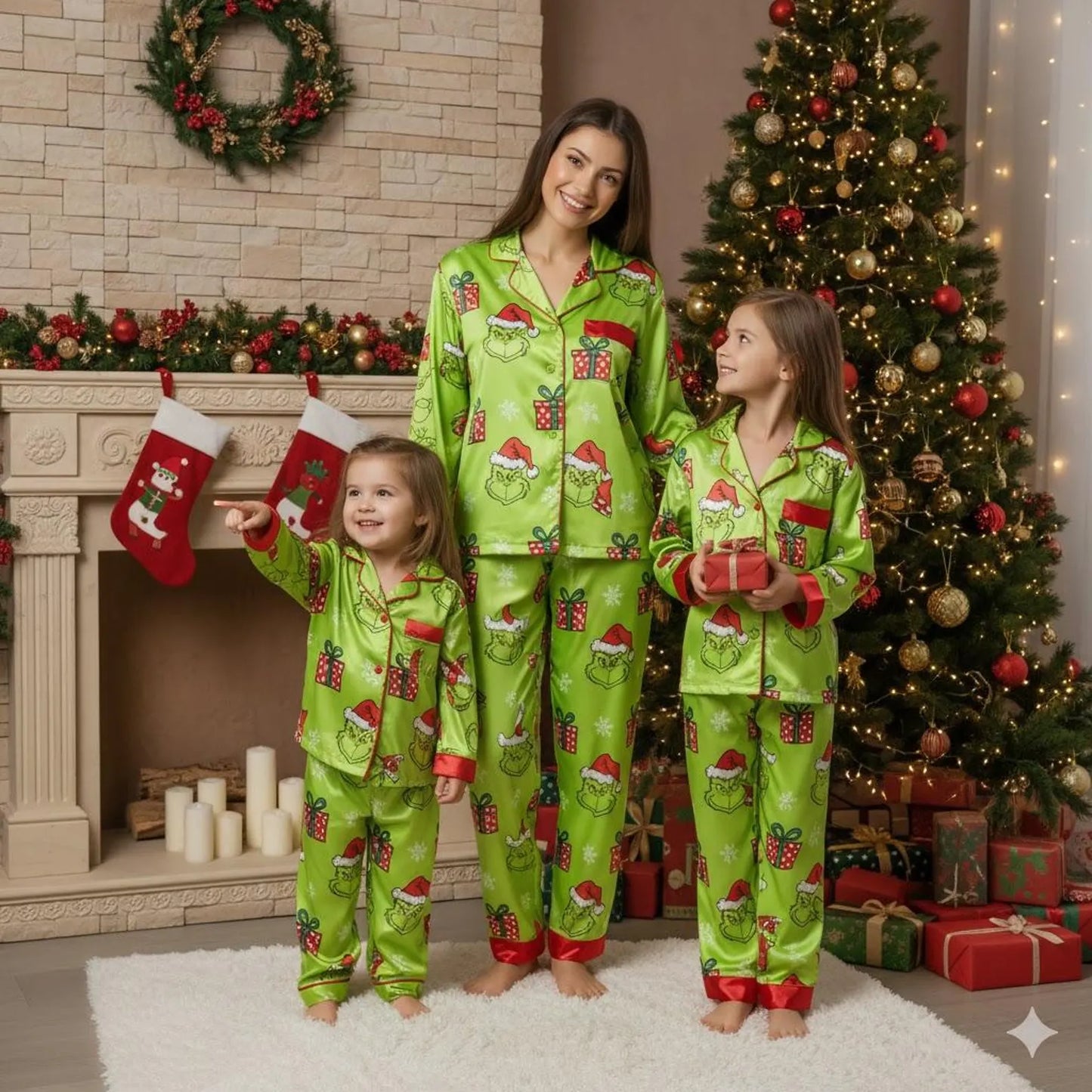 Green Demon Christmas Satin Pajama Set – Matching Family Holiday Sleepwear