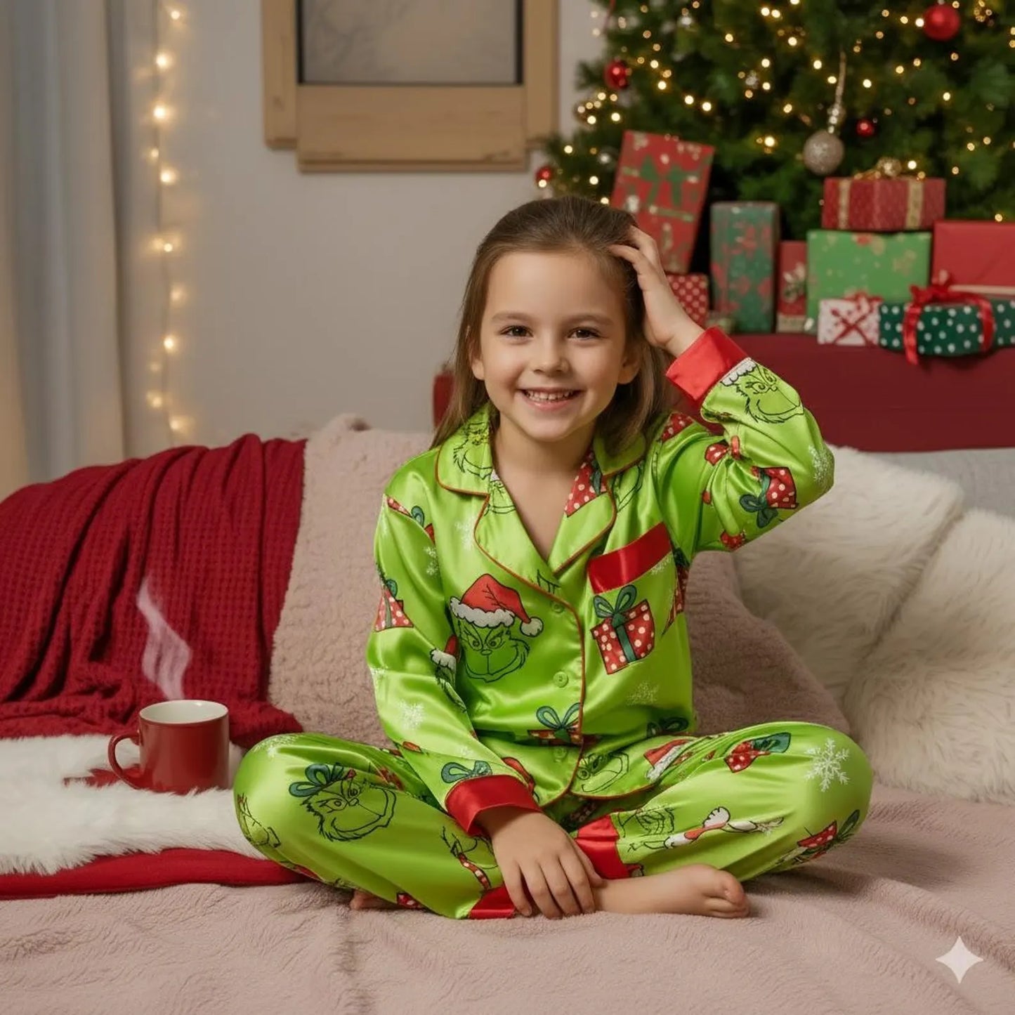 Green Demon Christmas Satin Pajama Set – Matching Family Holiday Sleepwear