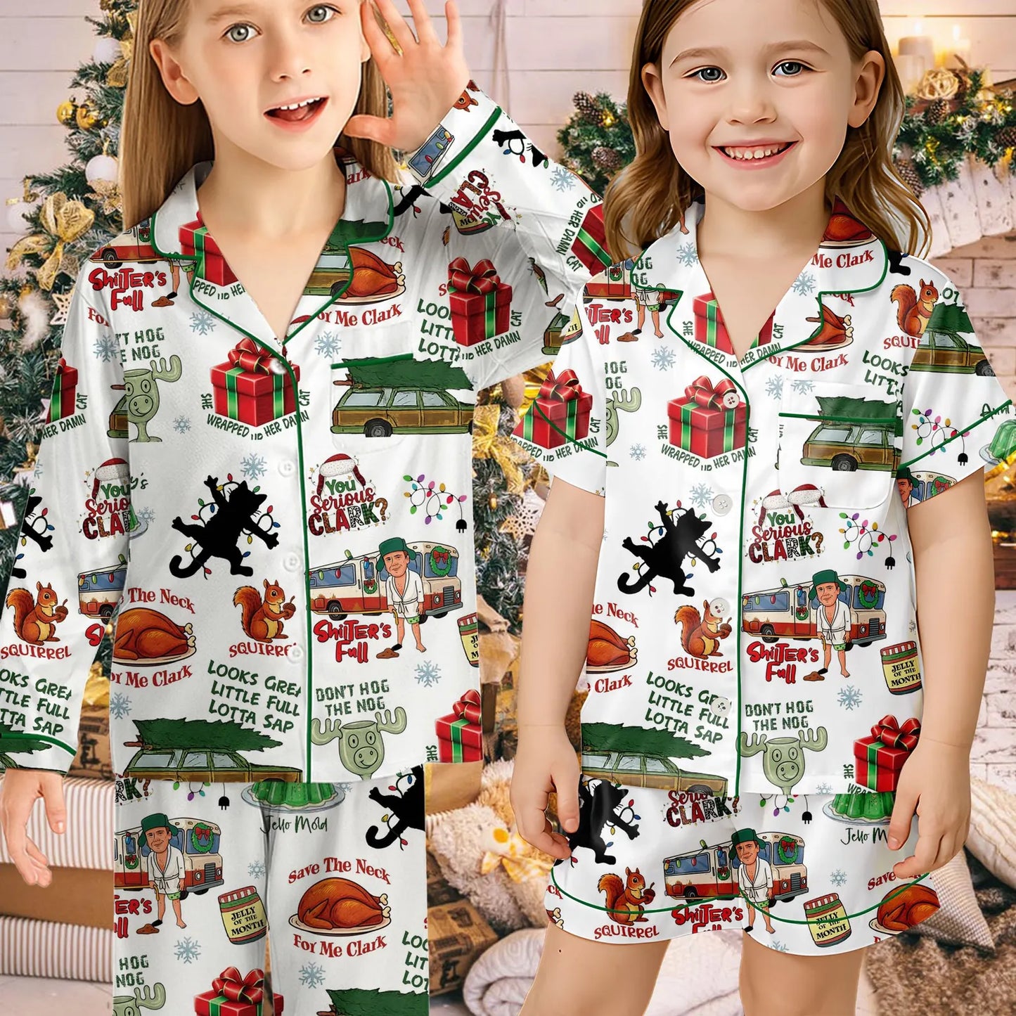 Vintage Christmas Family Pajama Set, Holiday Tree Farm Satin Sleepwear for Adults & Kids, Cozy Festive Matching PJs