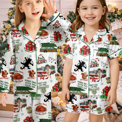 Vintage Christmas Family Pajama Set, Holiday Tree Farm Satin Sleepwear for Adults & Kids, Cozy Festive Matching PJs