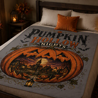 Vintage Pumpkin Hollow Nights Blanket Giant Jack O Lantern Autumn Throw