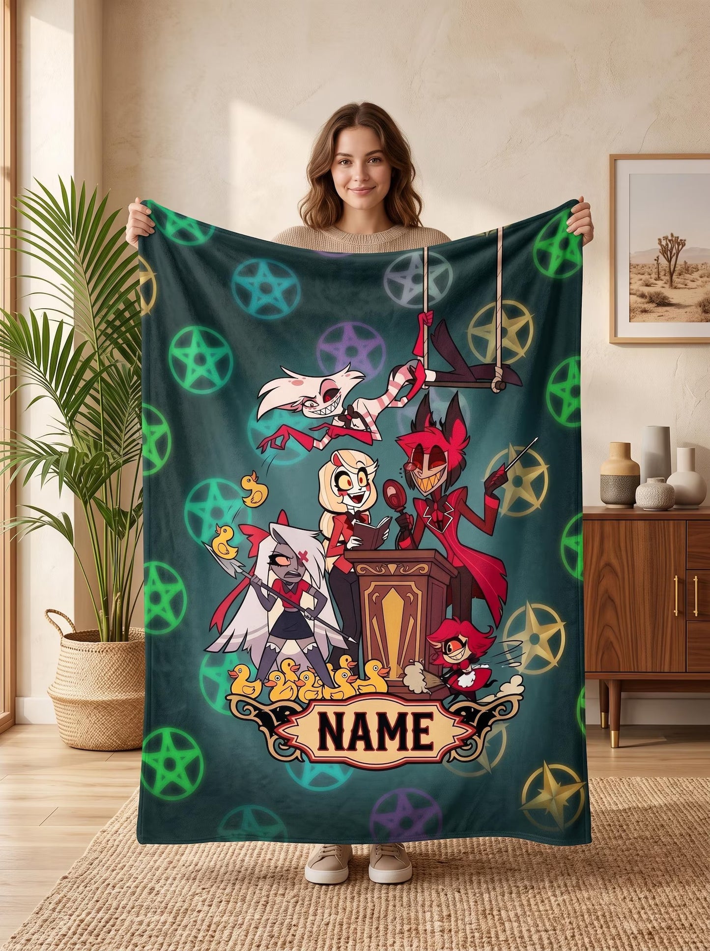 Custom Name Underworld Classroom & Rubber Duck Plush Blanket