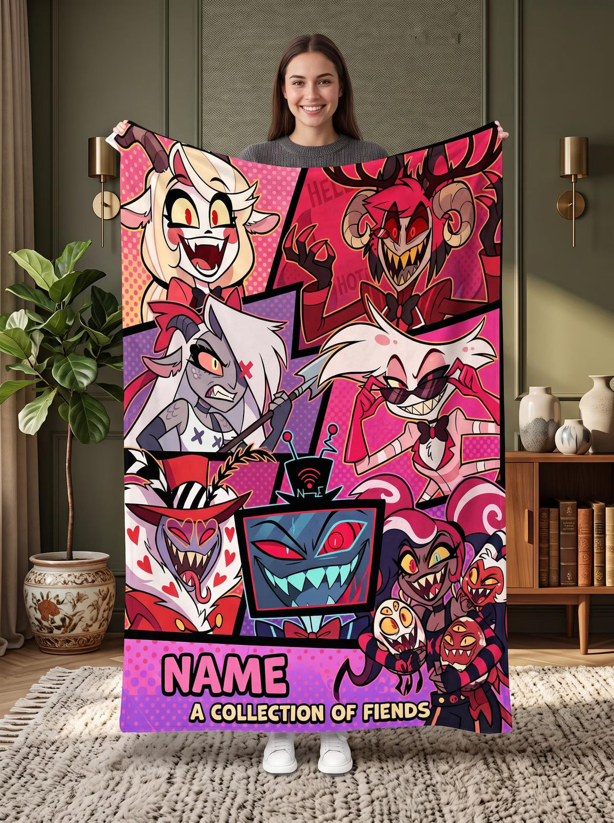 Custom Name Multi-Panel Pop-Art Fiends Plush Blanket