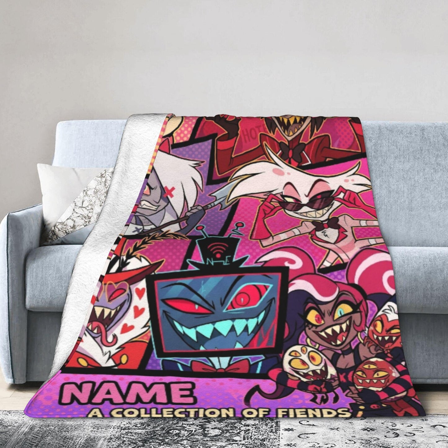 Custom Name Multi-Panel Pop-Art Fiends Plush Blanket