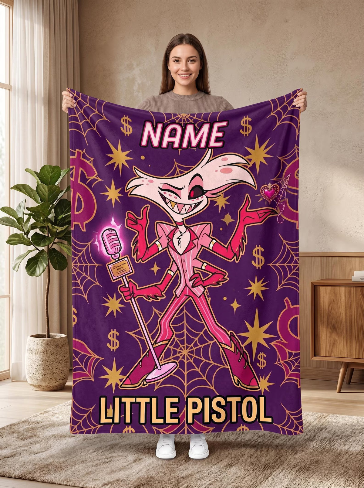 Custom Flamboyant Spider Star Neon Plush Blanket