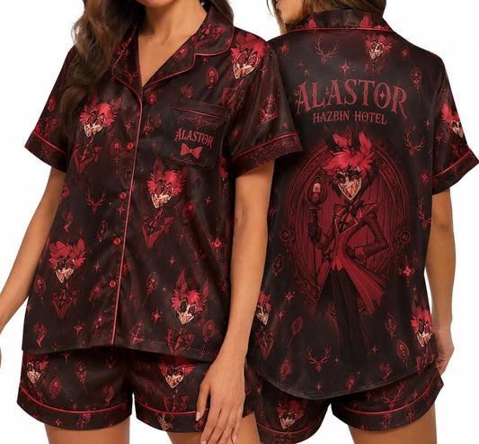 Crimson Radio Demon Satin Pajamas