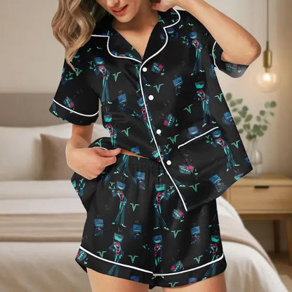 Neon Tech Overlord Satin Pajamas