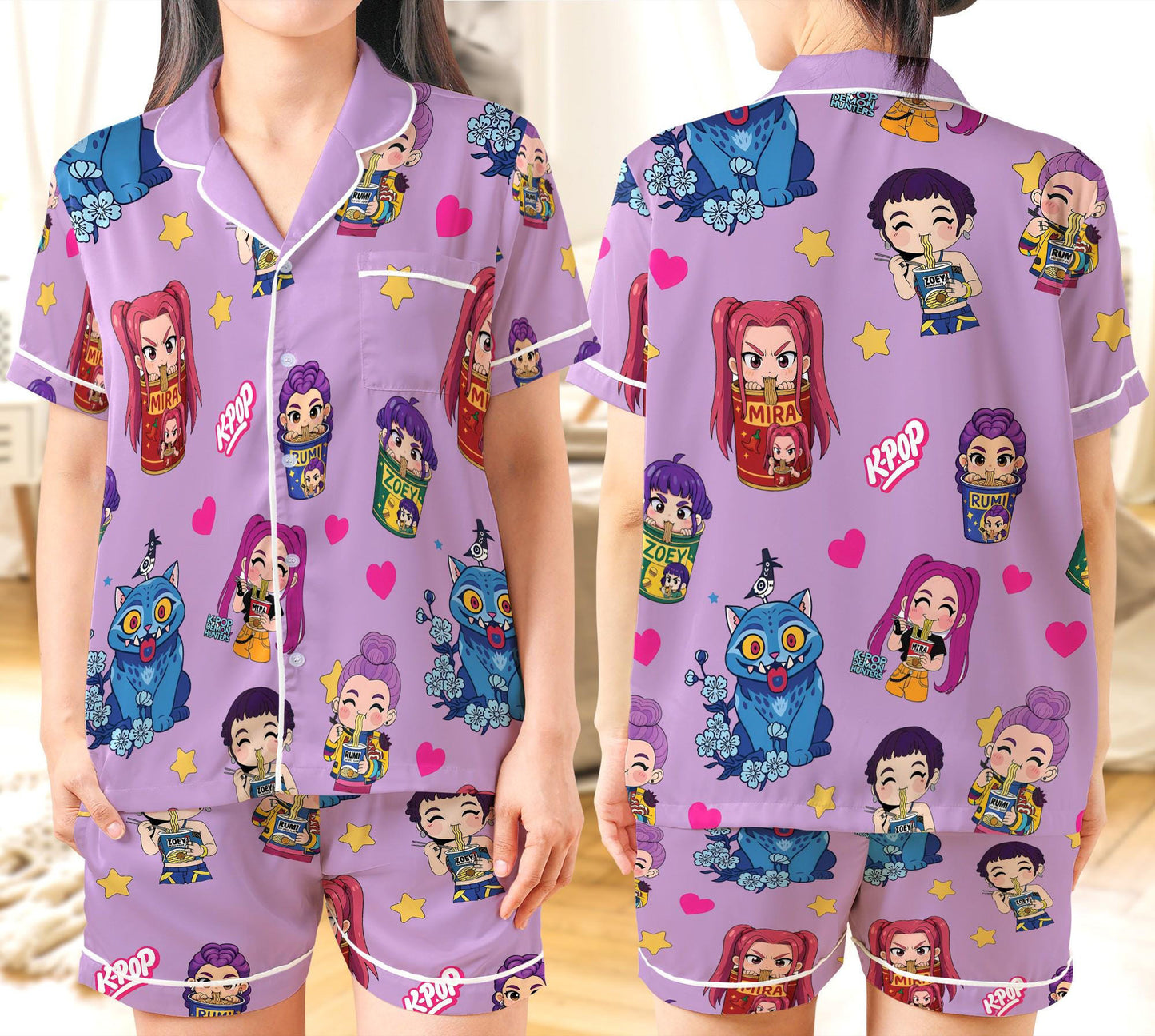 Pop Fantasy Satin Pajama Set for Kids and Women – Anime-Inspired Cozy Nightwear Gift