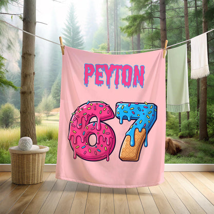 Custom Funny Six Seven Name Blanket – Personalized Ice Cream Drip Number Throw, 67 Meme Holiday Gift for Kids & Adults