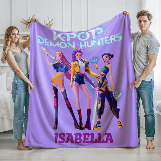 Custom Huntrix K-Pop Blanket – Personalized Name Demon Hunter Design, Cozy Gift for Fans & Teens