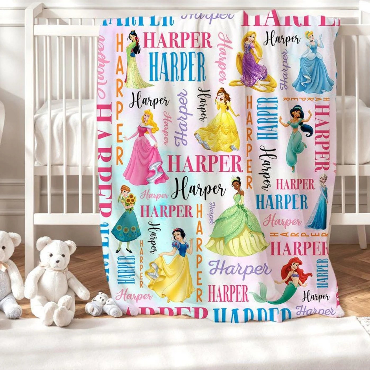 Custom Name Fairytale Princesses Collage Blanket