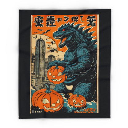 Retro Halloween Monster City Pumpkin Blanket