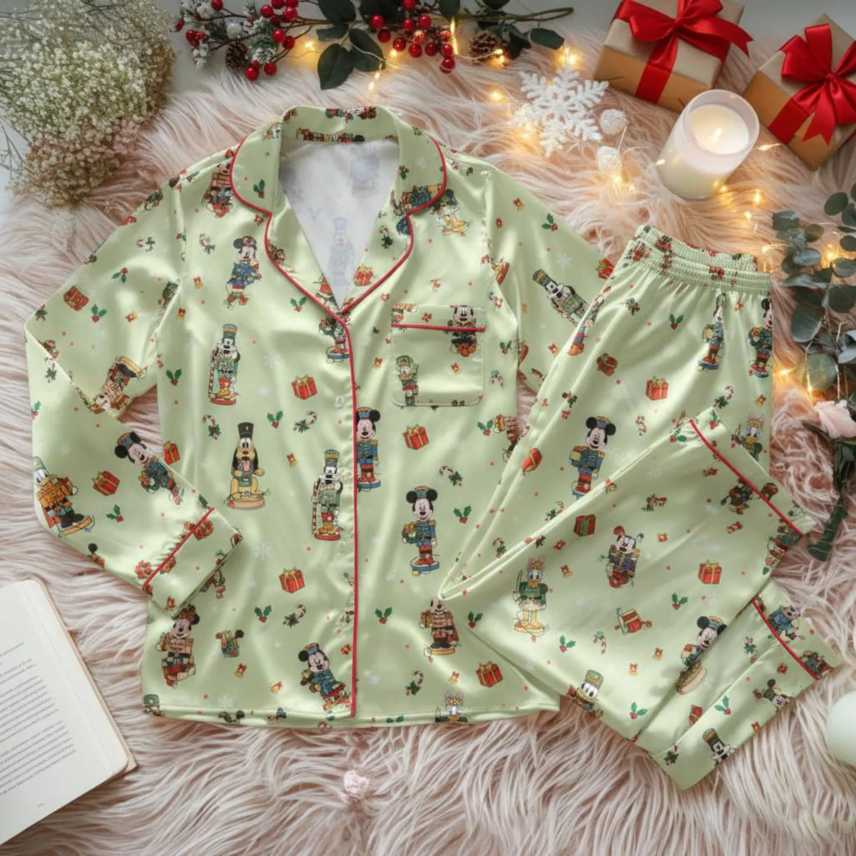 Mint Nutcracker Satin Pajamas