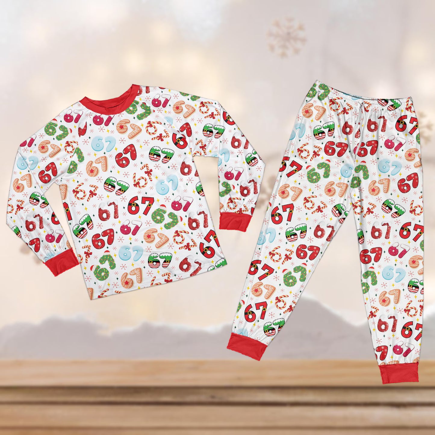 Funny 67 Meme Christmas Pajama Set – Viral Matching Sleepwear for Women & Kids