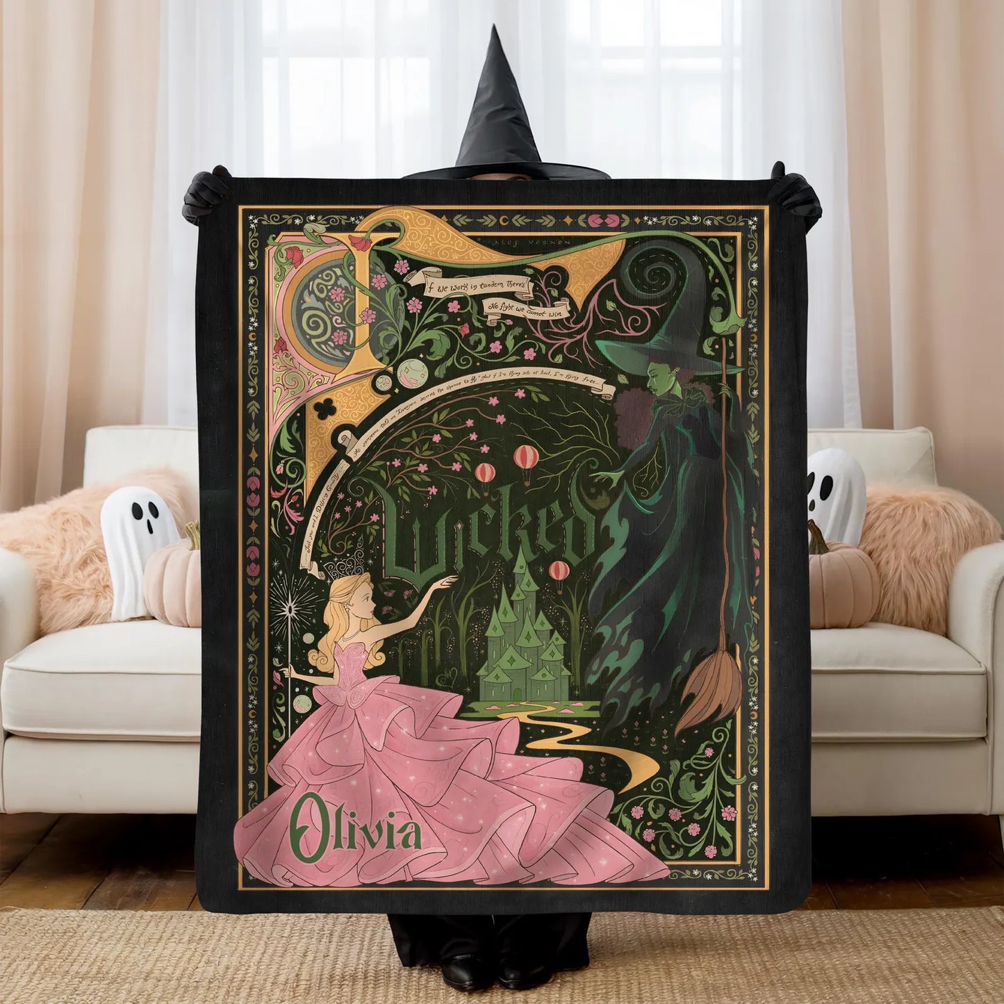 Custom Enchanted Storybook Witch and Princess Blanket