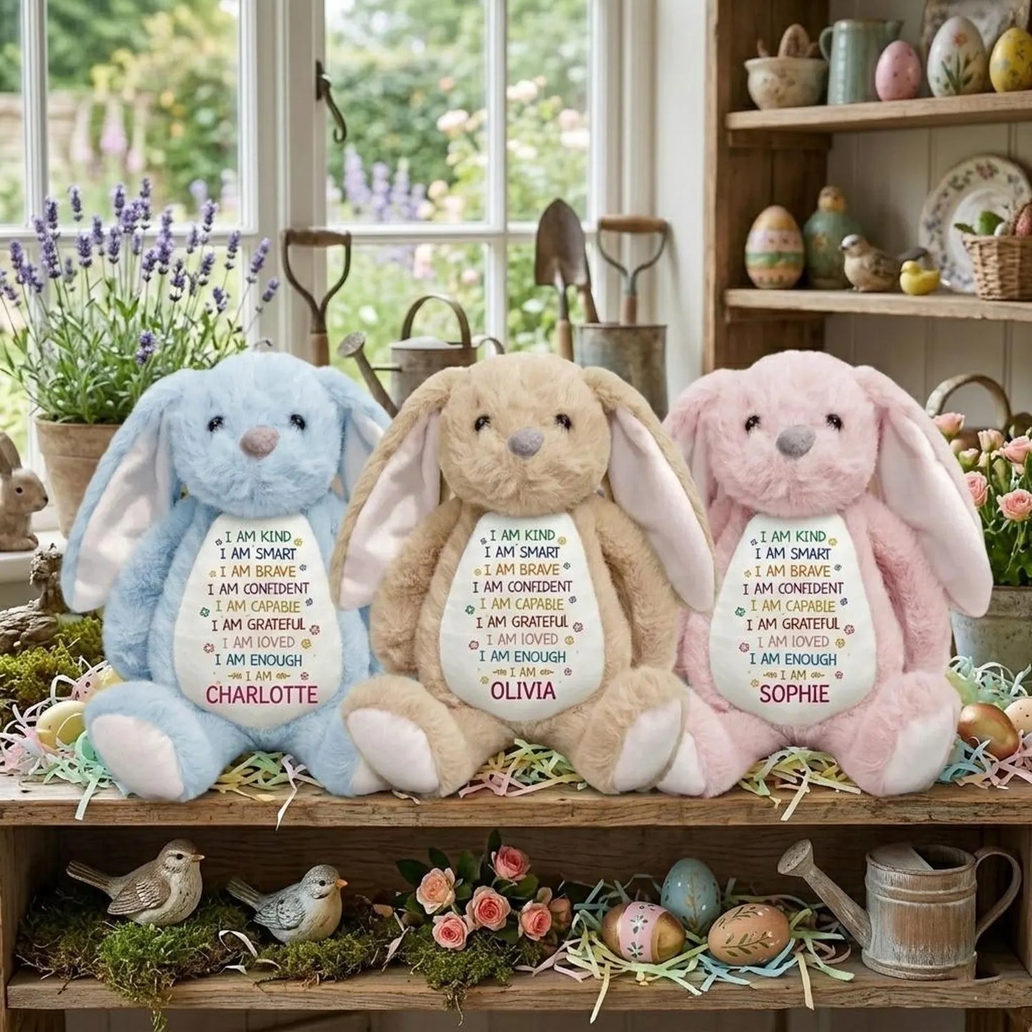 Personalized Easter Bunny Affirmations Plush Custom Name Bunny I Am Kind Smart Brave Stuffed Animal Kids Positive Gift Toddler Easter Basket Stuffer