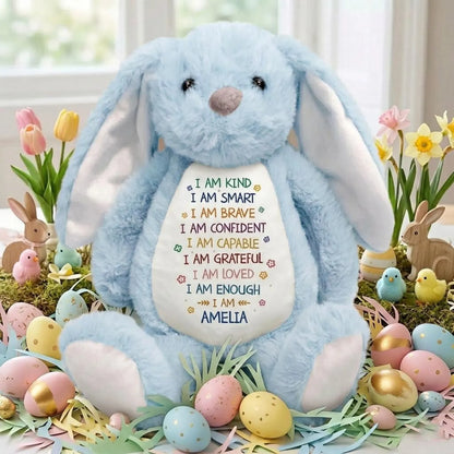 Personalized Easter Bunny Affirmations Plush Custom Name Bunny I Am Kind Smart Brave Stuffed Animal Kids Positive Gift Toddler Easter Basket Stuffer