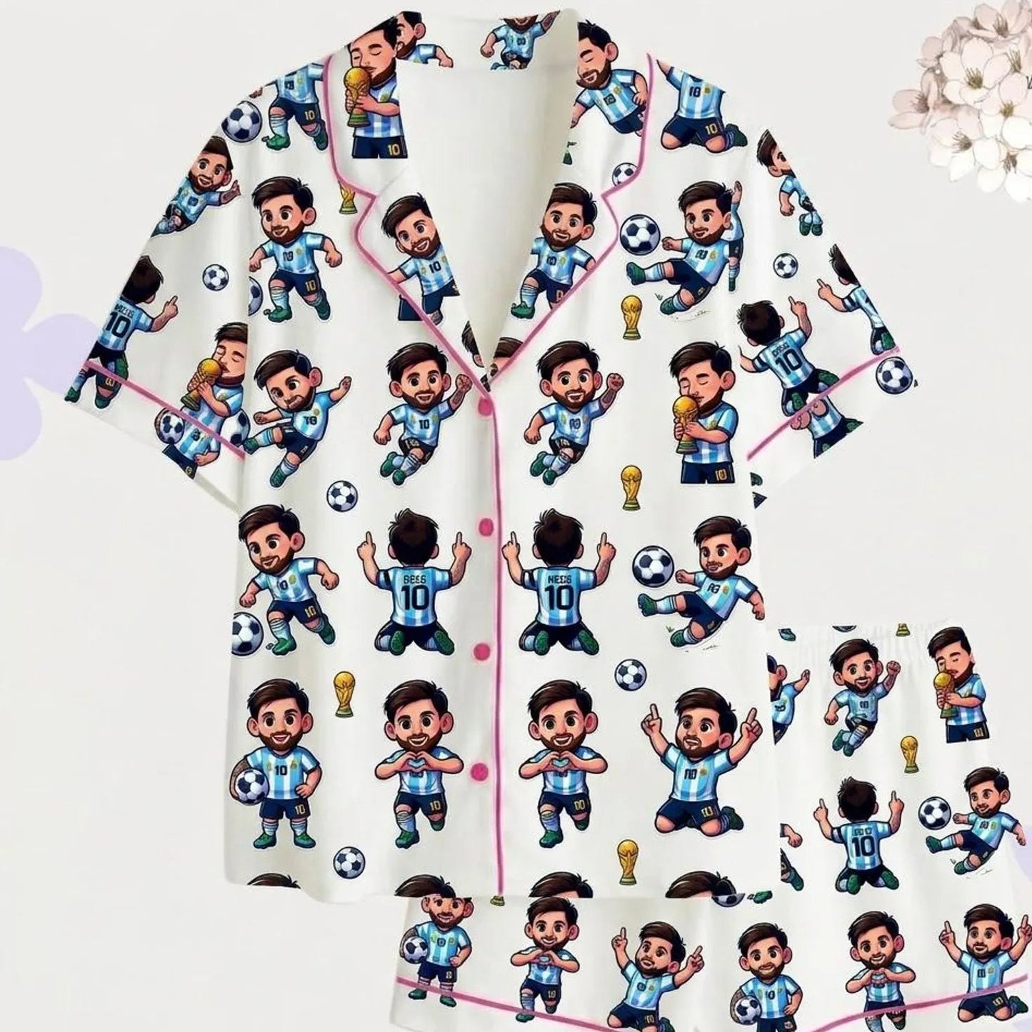 Cartoon Soccer Champion Satin Pajamas