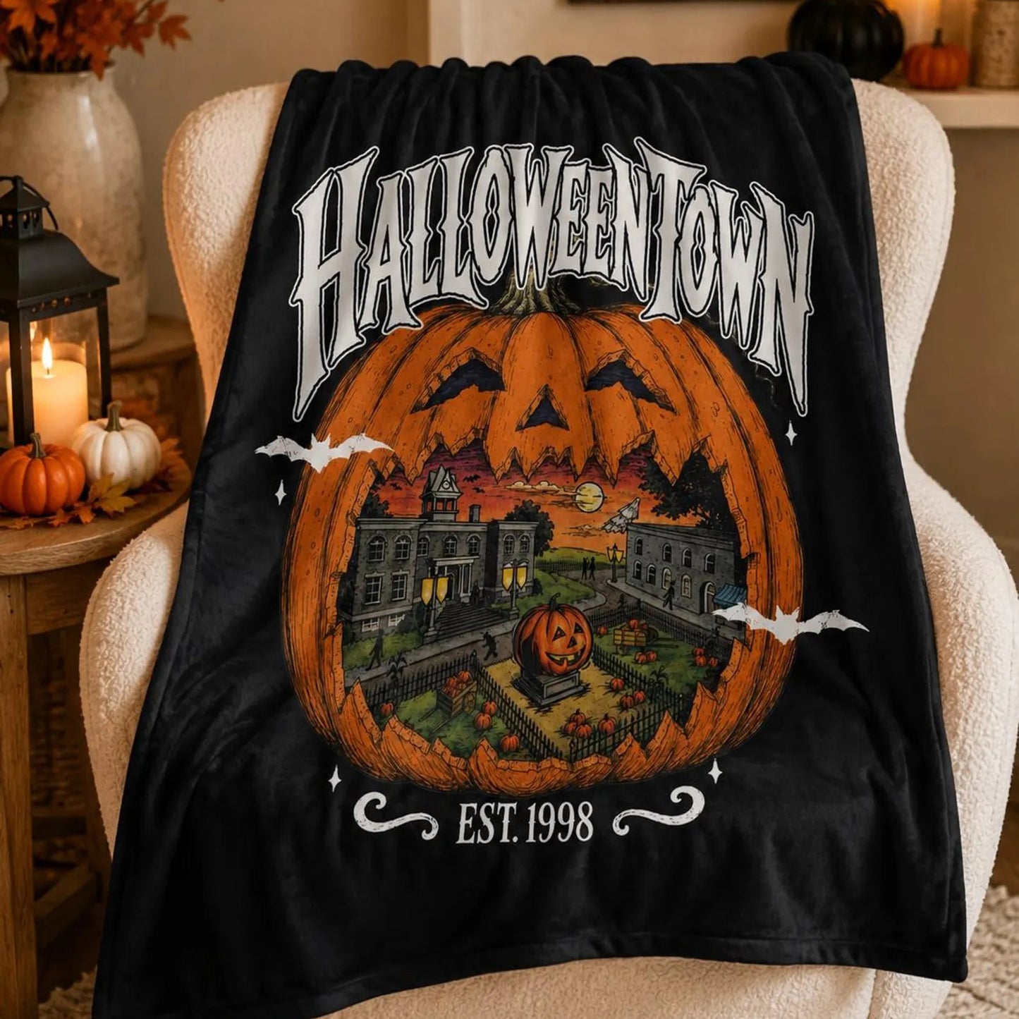Vintage Pumpkin Town Blanket