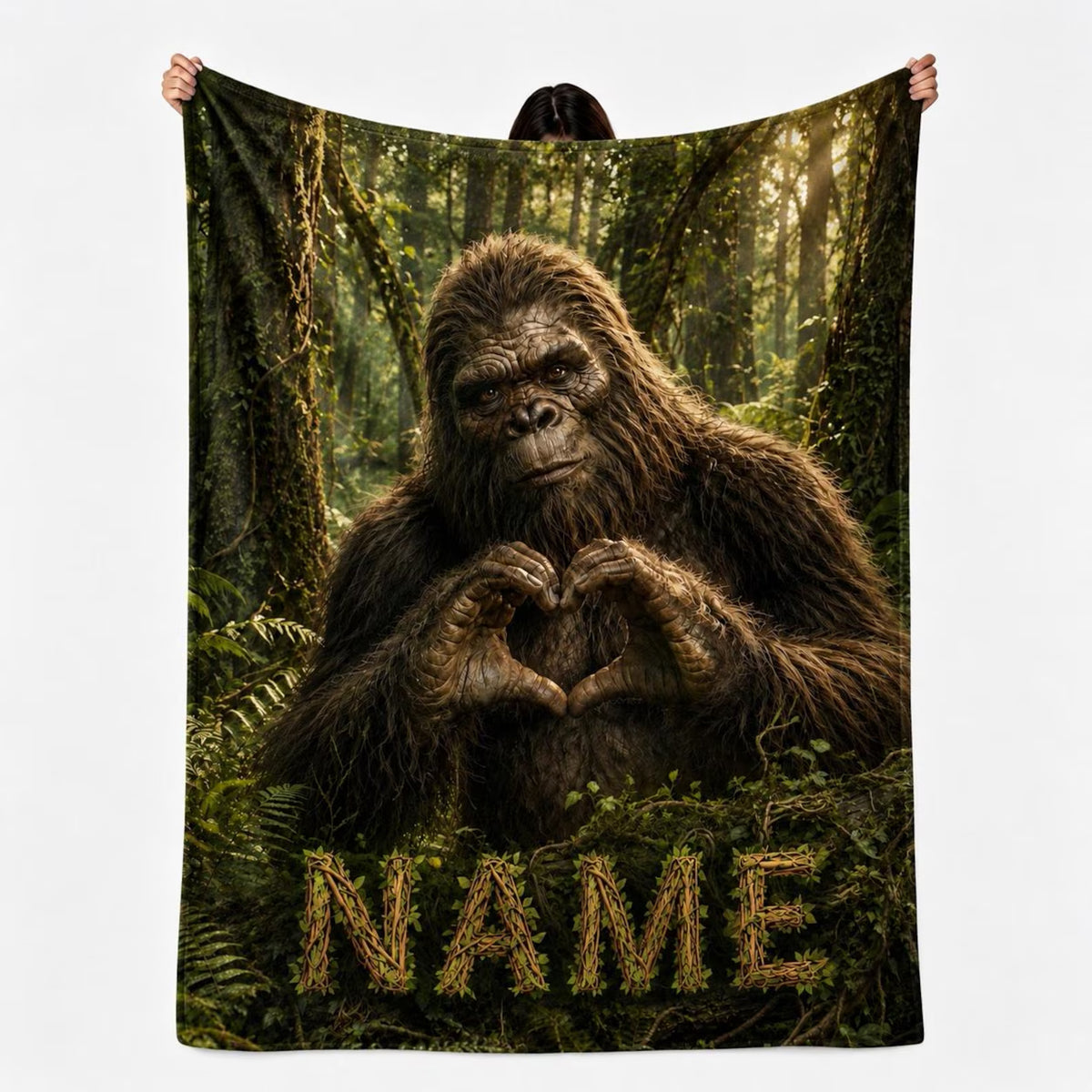 Custom Name Bigfoot Heart Forest Blanket