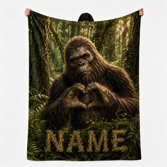 Custom Name Bigfoot Heart Forest Blanket