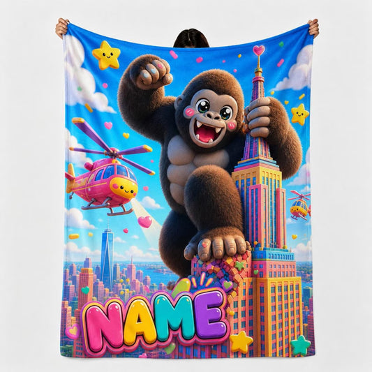 Custom Name Cute Giant Ape City Blanket