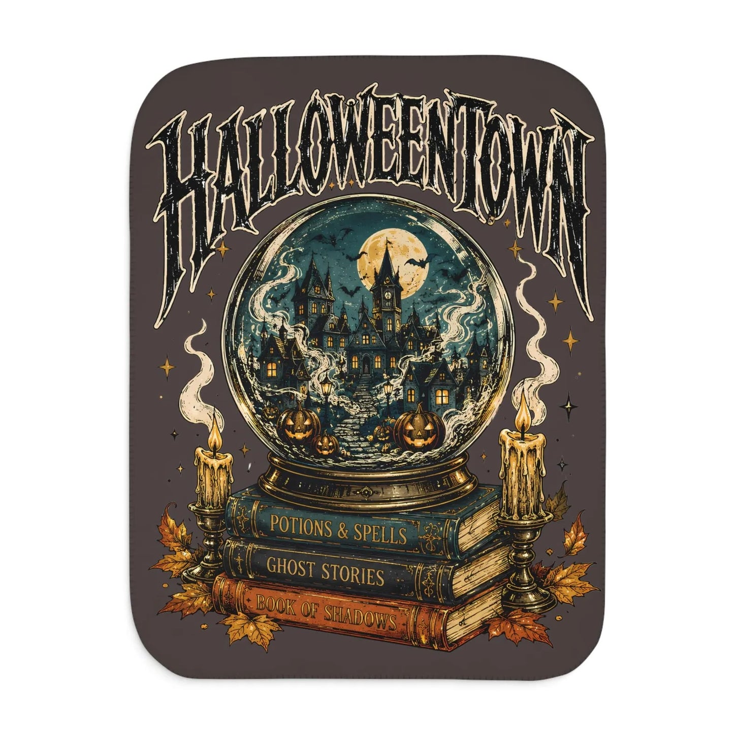 Vintage Halloweentown Snow Globe Spellbook Blanket Gothic Autumn Throw