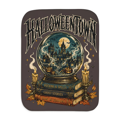Vintage Halloweentown Snow Globe Spellbook Blanket Gothic Autumn Throw