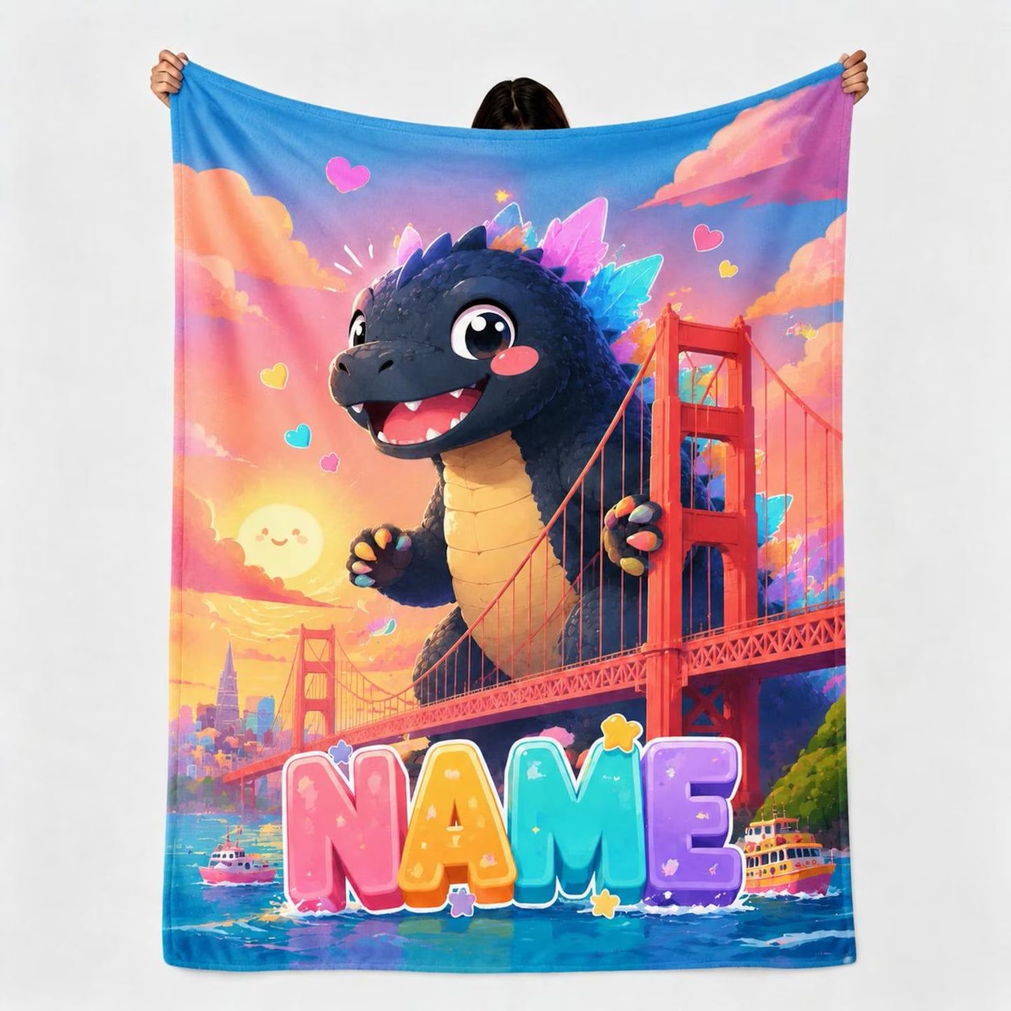 Custom Name Cute Kaiju Bridge Blanket