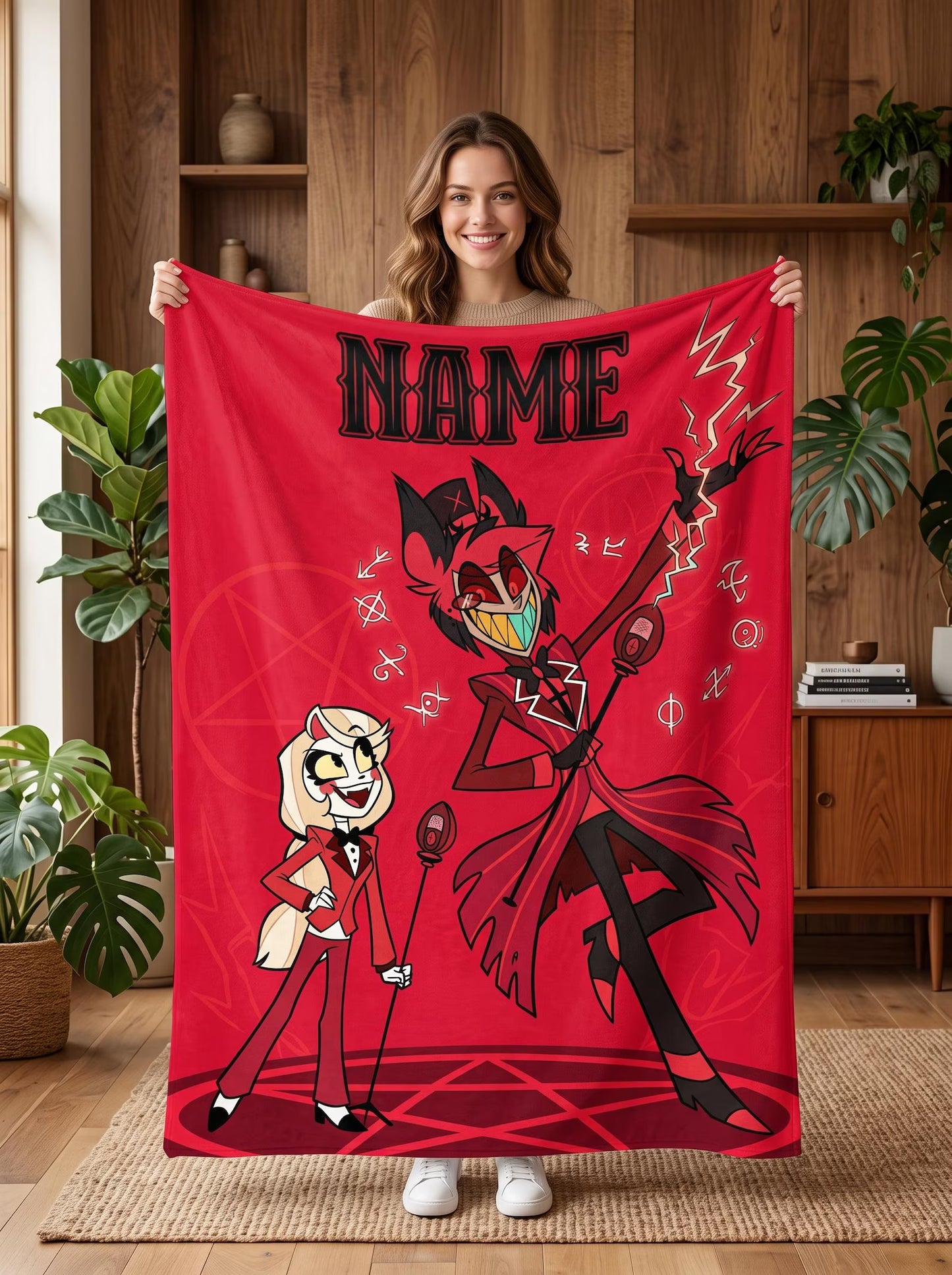 Custom Name Red Overlord & Princess Duo Plush Blanket