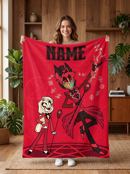 Custom Name Red Overlord & Princess Duo Plush Blanket