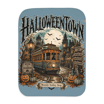 Vintage Halloweentown Trolley Blanket Moonlit Trolley Stop Autumn Throw