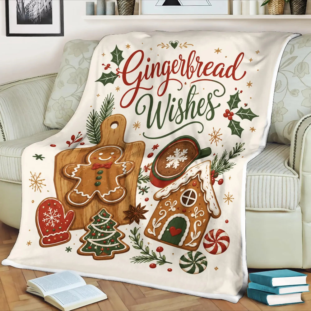 Custom Name Gingerbread Wishes Christmas Blanket