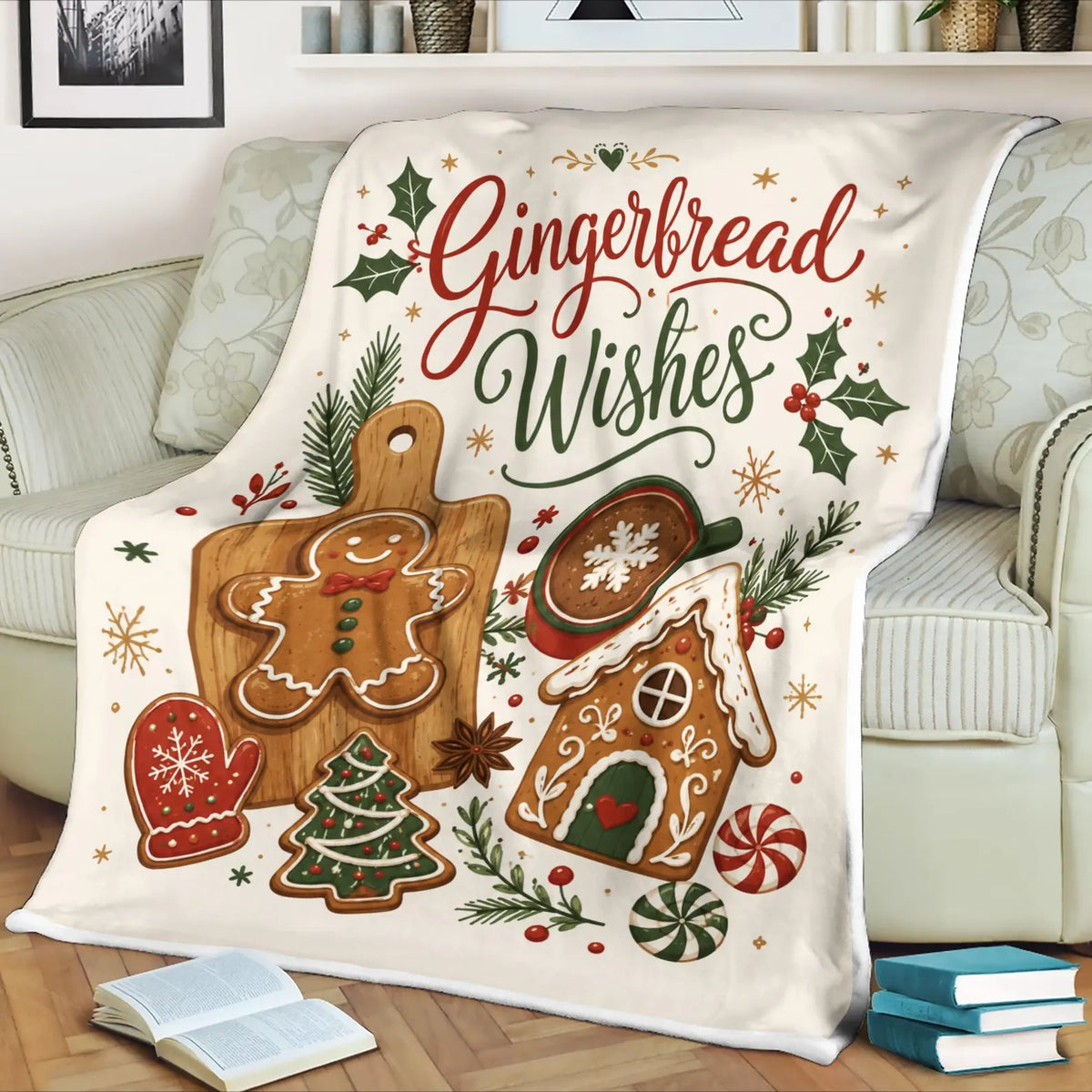 Custom Name Gingerbread Wishes Christmas Blanket