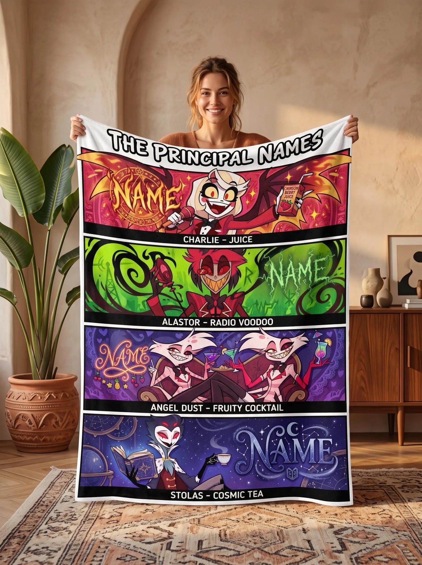 Custom Name Underworld Quad Panel Character Plush Blanket