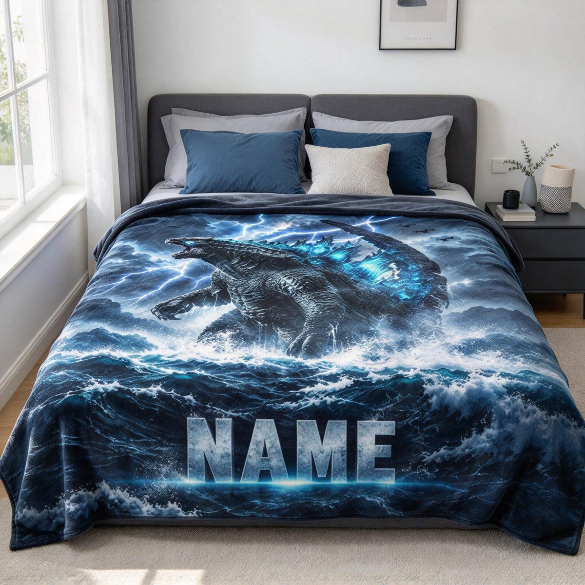 Custom Name Giant Luminous Beast Ocean Storm Blanket