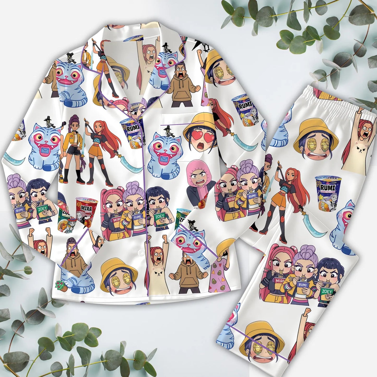 Pop Fantasy Satin Pajama Set – Anime-Inspired Sleepwear for Women & Kids, Matching Family PJs