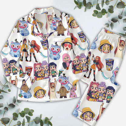 Pop Fantasy Satin Pajama Set – Anime-Inspired Sleepwear for Women & Kids, Matching Family PJs