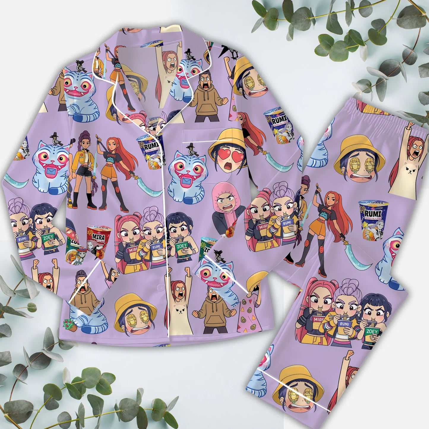 Pop Fantasy Satin Pajama Set – Anime-Inspired Sleepwear for Women & Kids, Matching Family PJs
