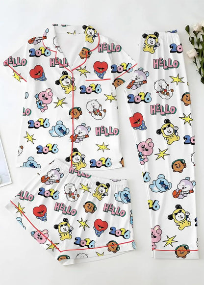 K-Pop Cartoon Mascot Satin Pajamas