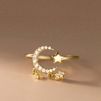 Zirconia Star & Moon Tassel Ring