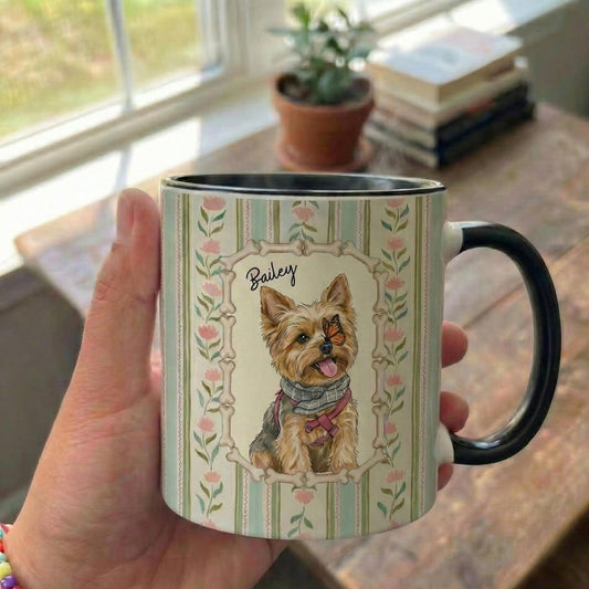 Custom Vintage Floral Pet Mug – Personalized Dog or Cat Photo & Name Gift